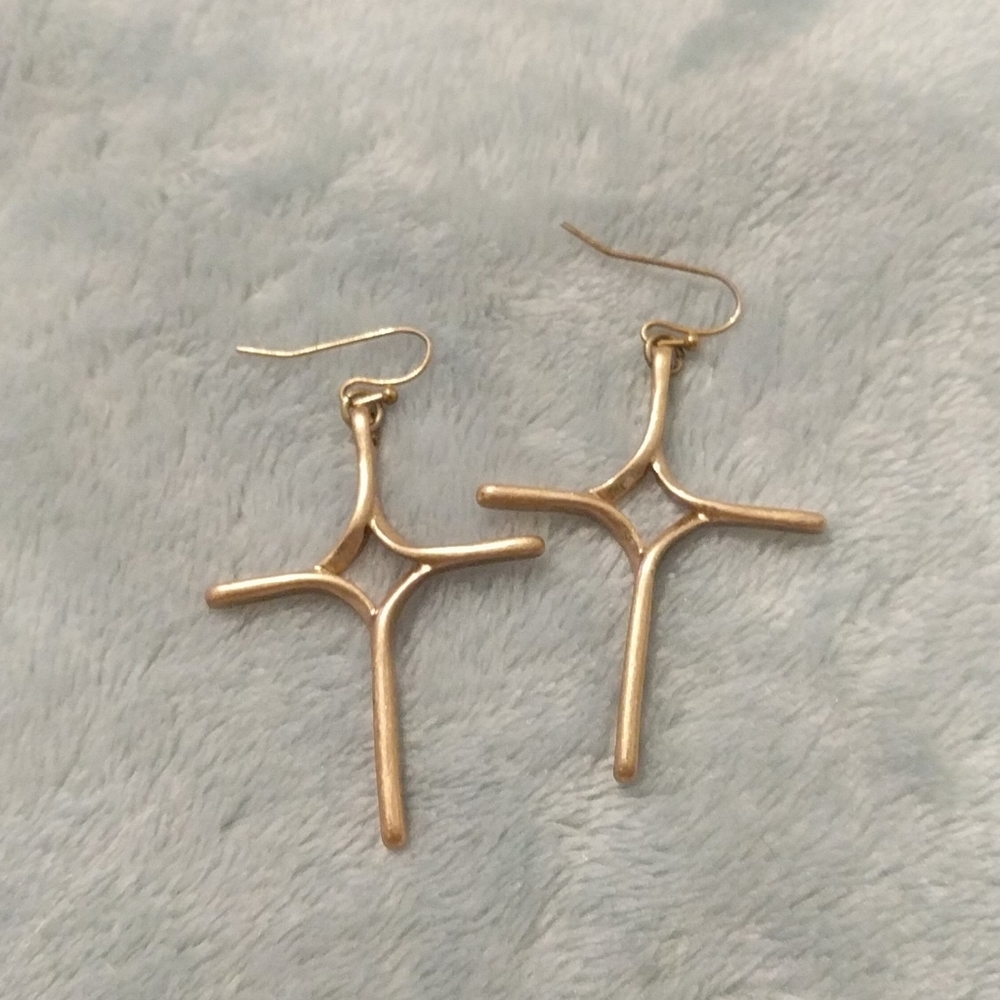 Gold metal cross earrings